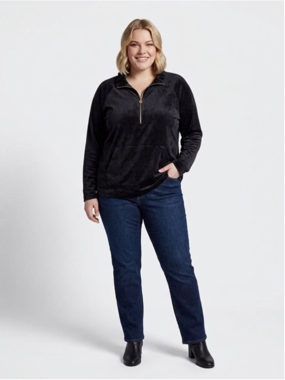 Lilly Pulitzer Velour Skipper Ruffle Popover Black XXL Quarter Zip